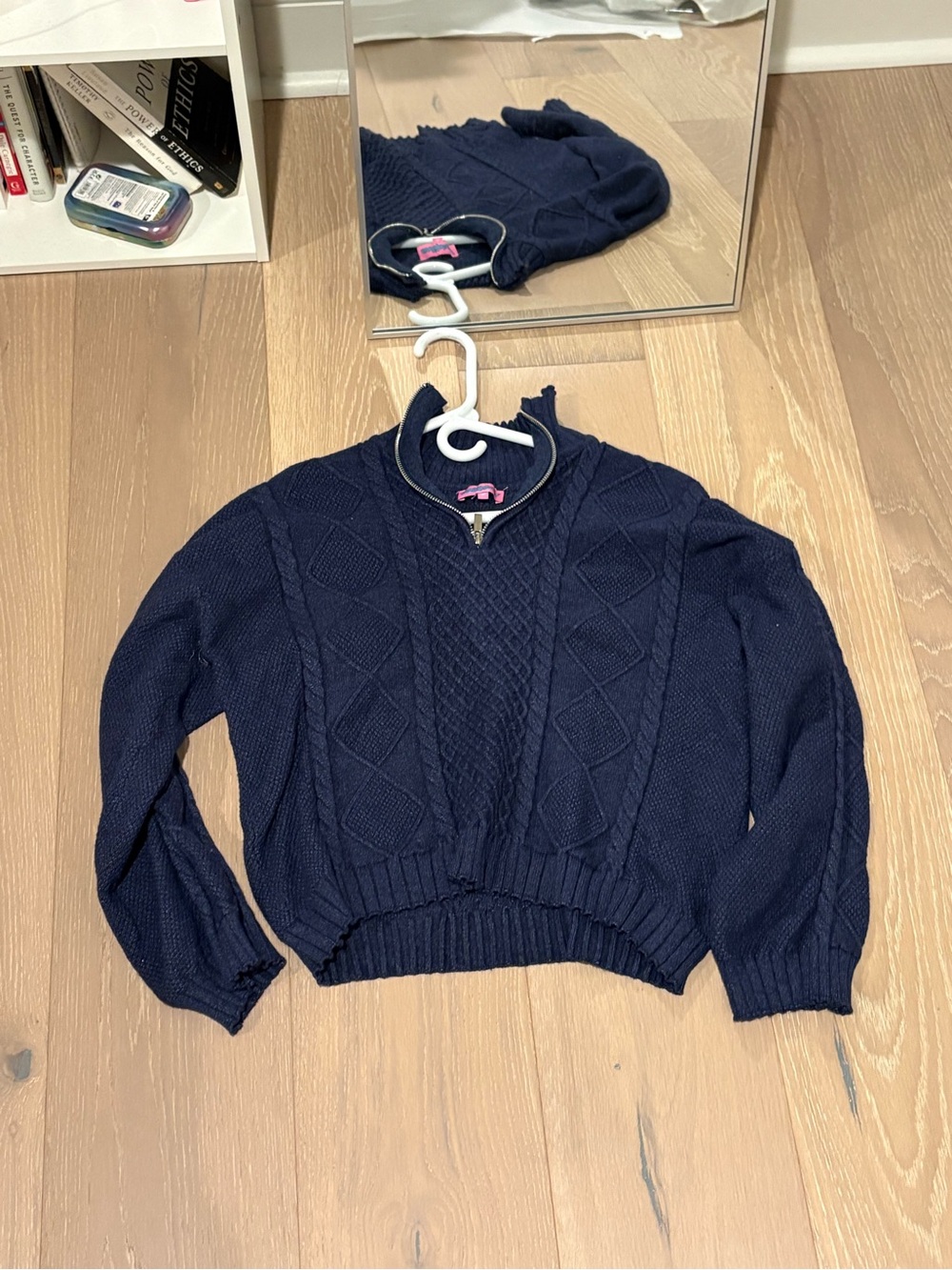 Edikted Navy Cable Knit Quarter-Zip Sweater